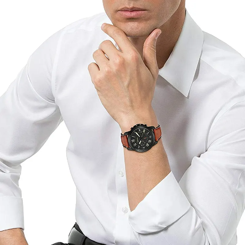 Fossil Grant Chronograph Black Dial Leather Men's Watch- FS5241